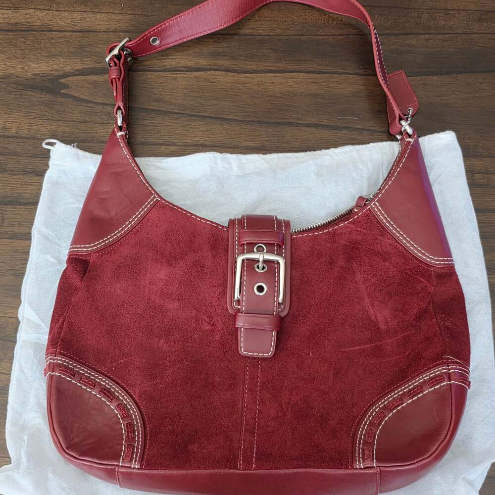 Coach Burgandy medium sized suede hobo